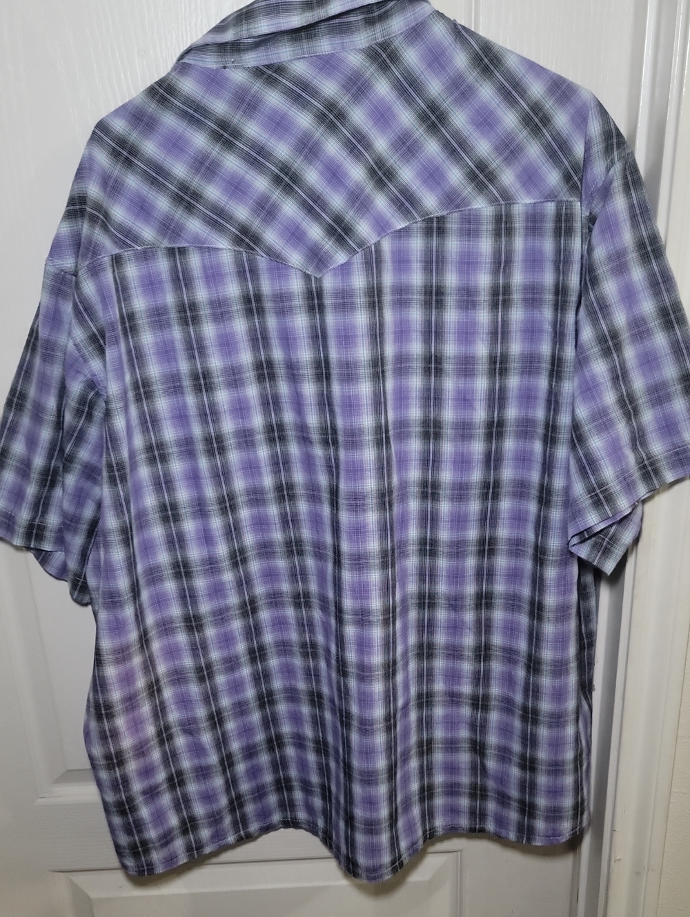 Wrangler Purple Plaid Short-Sleeve Button-Down Shirt Pearl Snap